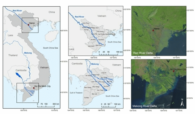 Research areas: Mekong and Red River Deltas in Vietnam